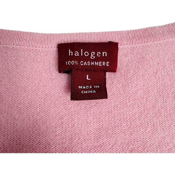 Halogen 100% Cashmere Long Sleeve V-Neck Knit Pullover Sweater Pink Women Large - Picture 5 of 8